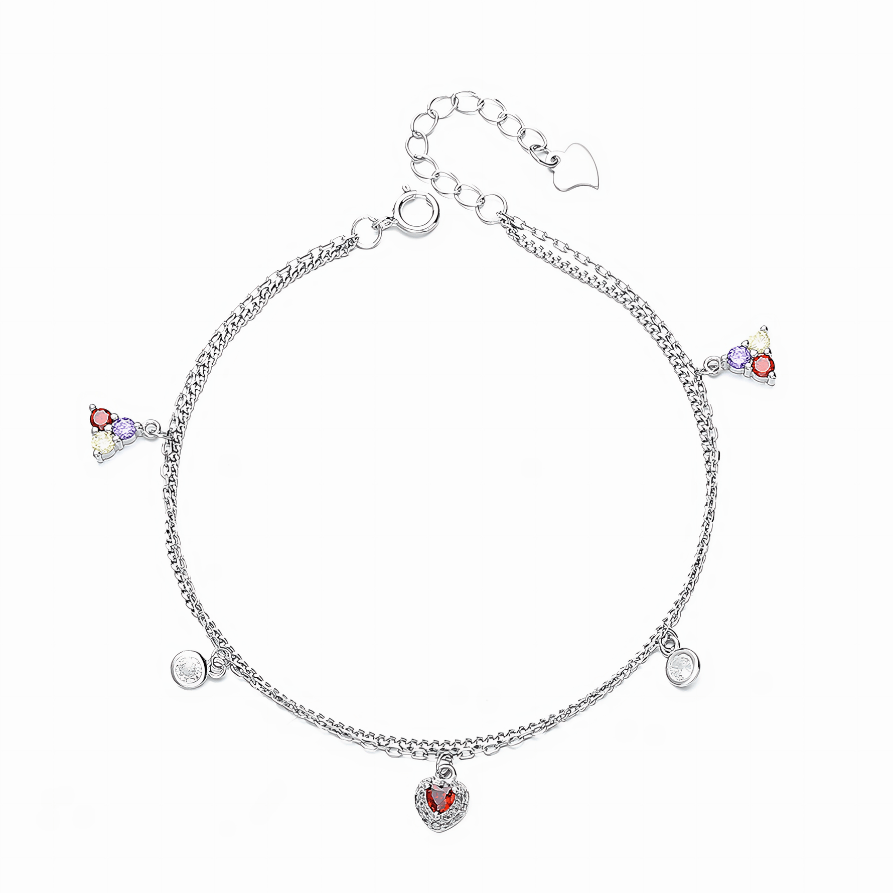 Multi - Charm Heart & Gemstone Bracelet Sterling Silver 925 - NAFALUXE