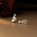 Music Note & Guitar Sterling Silver Stud Earrings – Asymmetrical CZ Earrings - NAFALUXE