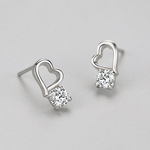 Open Heart Stud Earrings 925 Sterling Silver with Round Zirconia - NAFALUXE