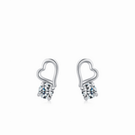 Open Heart Stud Earrings 925 Sterling Silver with Round Zirconia - NAFALUXE