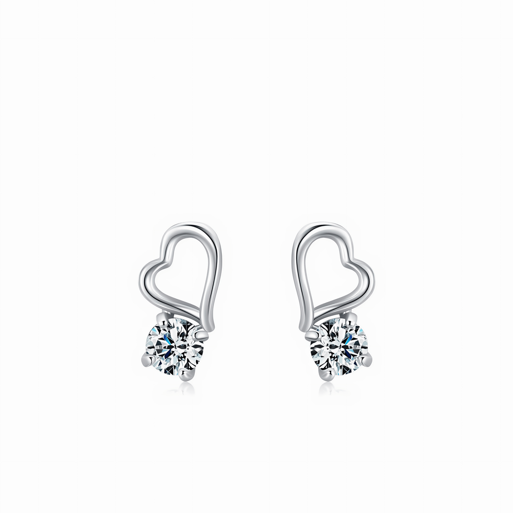 Open Heart Stud Earrings 925 Sterling Silver with Round Zirconia - NAFALUXE