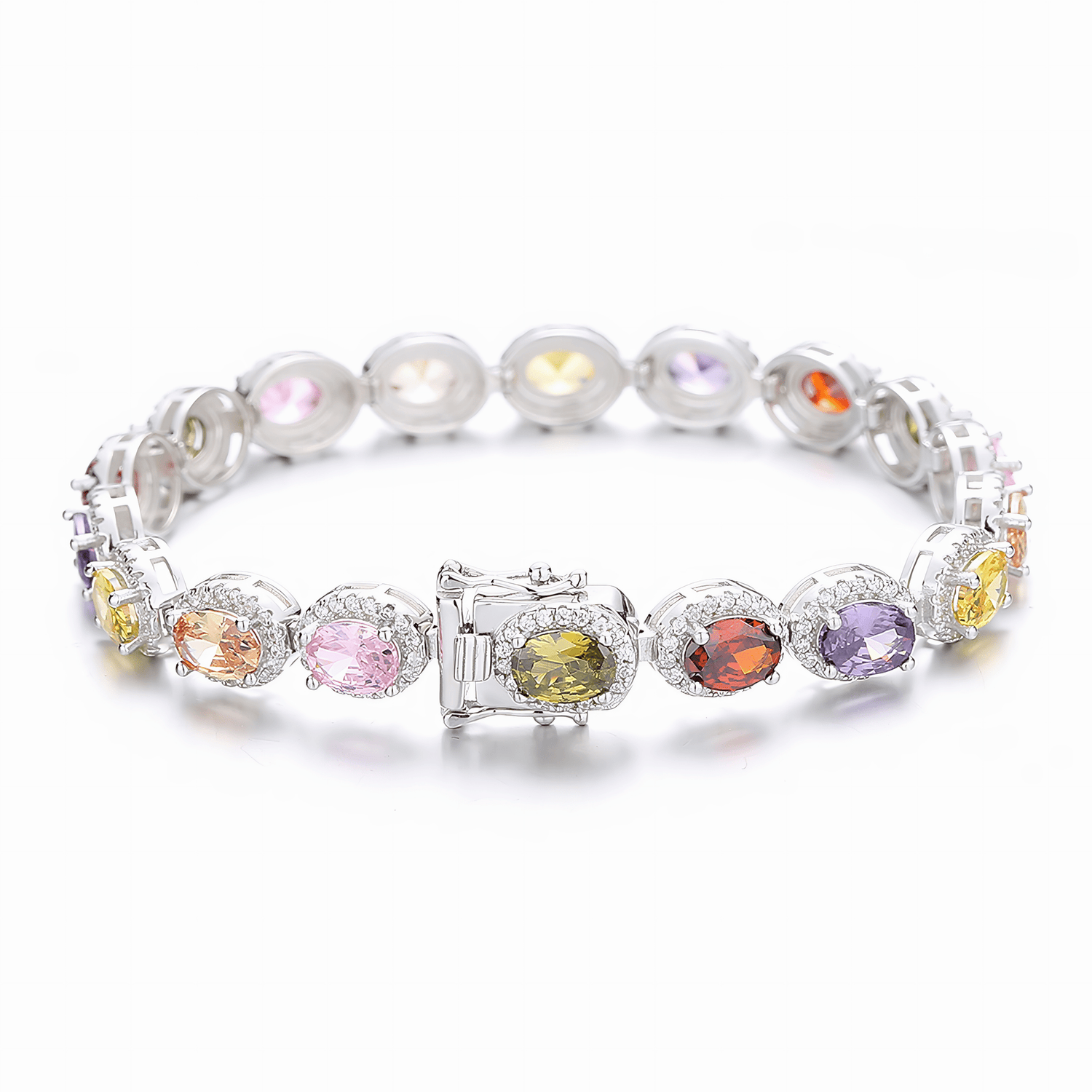 Oval Gemstone Halo Bracelet Sterling Silver 925 - NAFALUXE