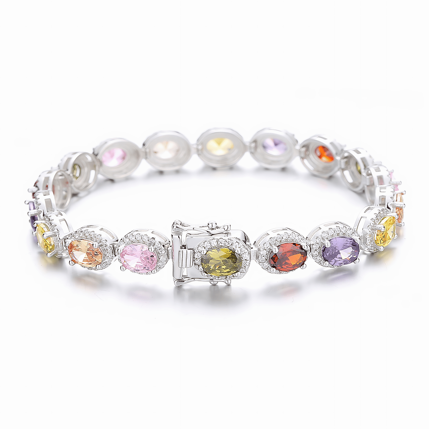 Oval Gemstone Halo Bracelet Sterling Silver 925 - NAFALUXE