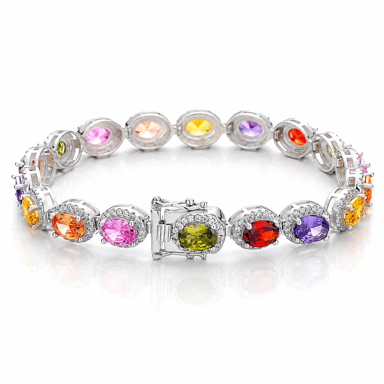 Oval Gemstone Halo Bracelet Sterling Silver 925 - NAFALUXE