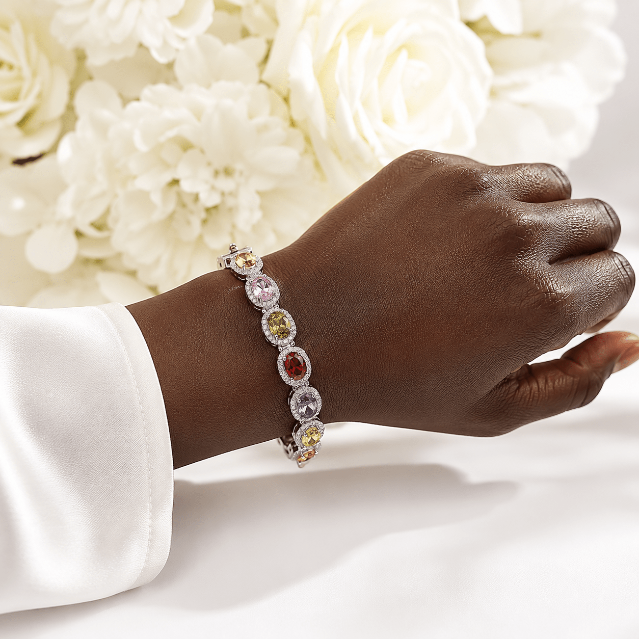 Oval Gemstone Halo Bracelet Sterling Silver 925 - NAFALUXE