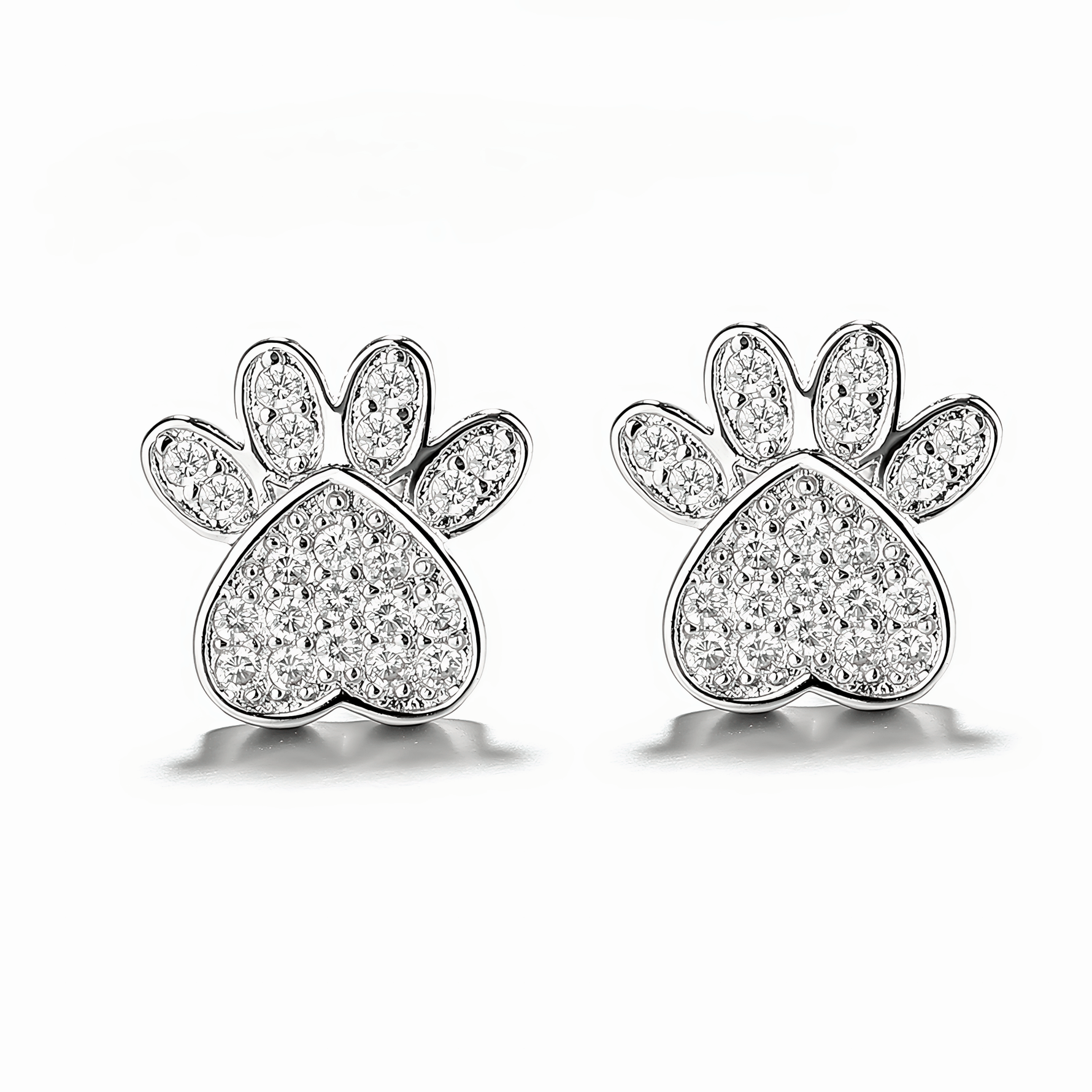 Paw Print Sparkle Stud Earrings – Sterling Silver 925 with AAA Cubic Zirconia - NAFALUXE