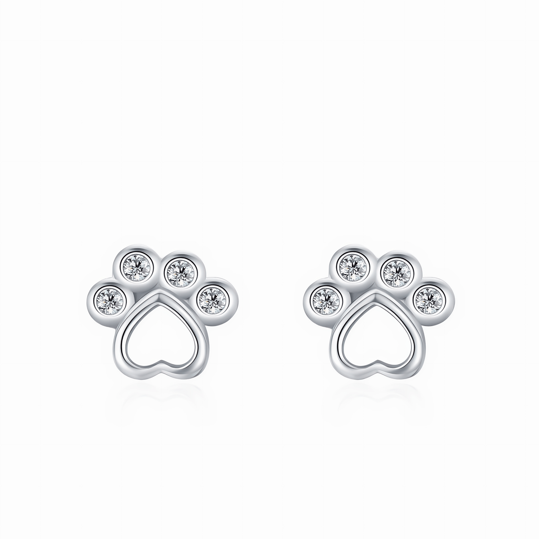 Paw Print Stud Earrings with Zirconia for Animal Lovers - NAFALUXE
