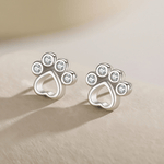 Paw Print Stud Earrings with Zirconia for Animal Lovers - NAFALUXE