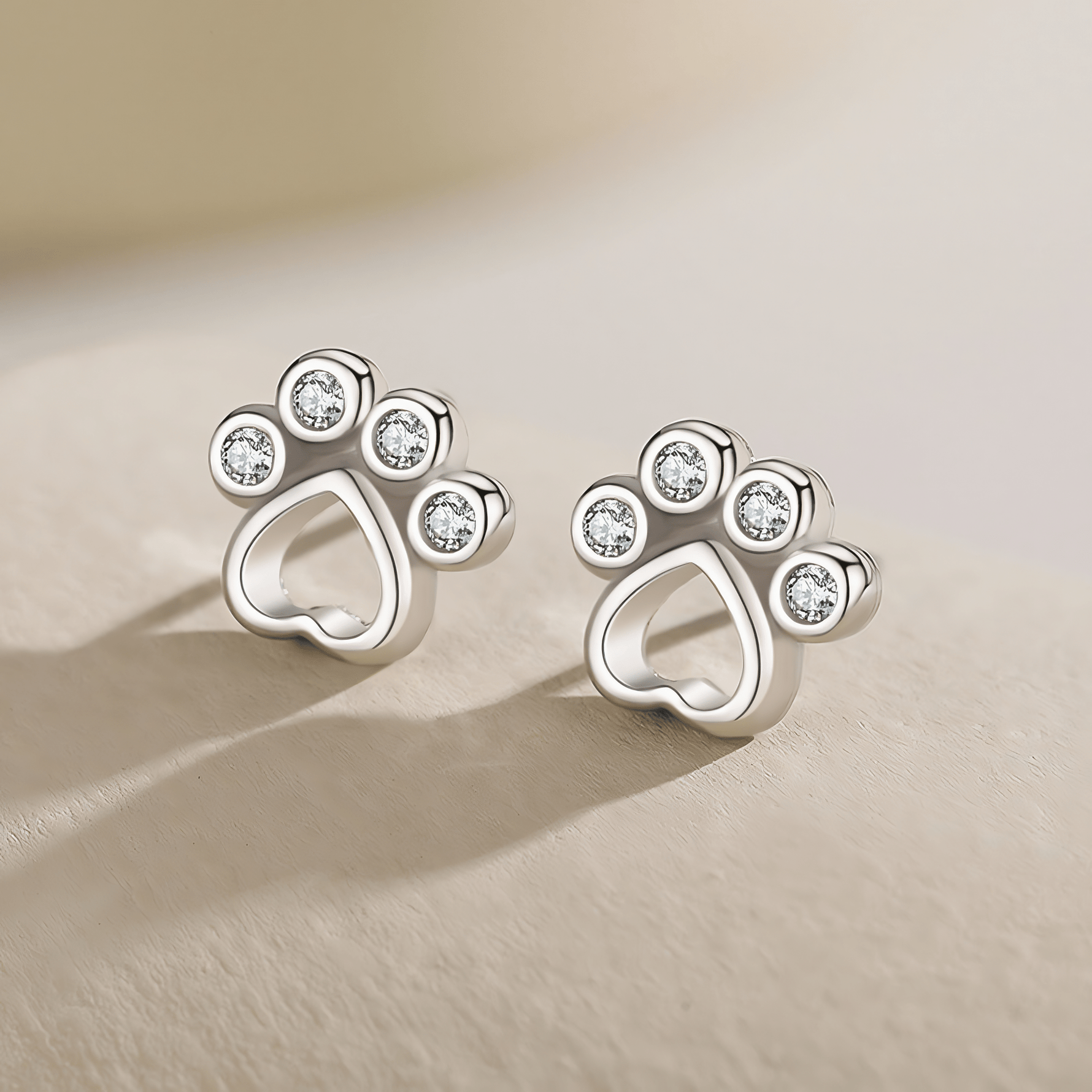 Paw Print Stud Earrings with Zirconia for Animal Lovers - NAFALUXE