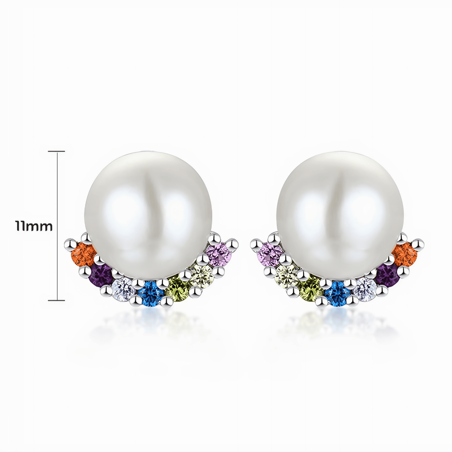 Pearl Stud Earrings with Colorful Zirconia Accents Elegant Radiance - NAFALUXE