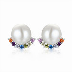 Pearl Stud Earrings with Colorful Zirconia Accents Elegant Radiance - NAFALUXE