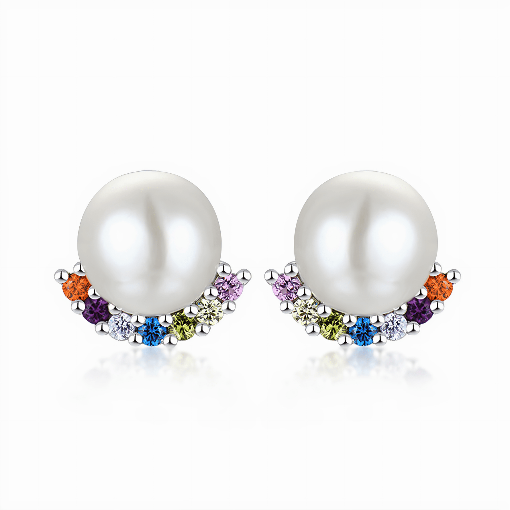 Pearl Stud Earrings with Colorful Zirconia Accents Elegant Radiance - NAFALUXE
