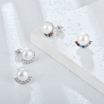Pearl Stud Earrings with Colorful Zirconia Accents Elegant Radiance - NAFALUXE
