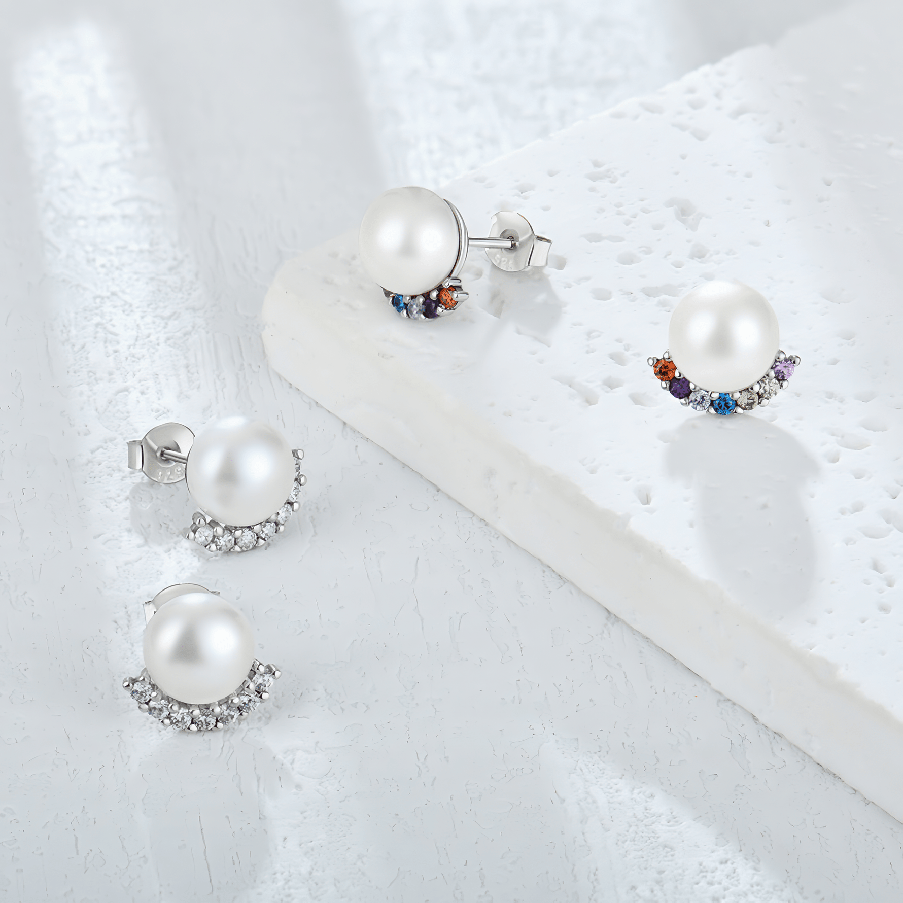 Pearl Stud Earrings with Colorful Zirconia Accents Elegant Radiance - NAFALUXE