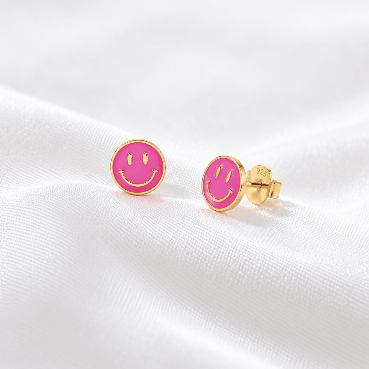 Pink Smiley Face Stud Earrings - NAFALUXE