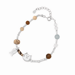 Playful Cat Charm Bracelet with Natural Stone Beads - NAFALUXE