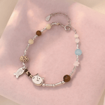 Playful Cat Charm Bracelet with Natural Stone Beads - NAFALUXE