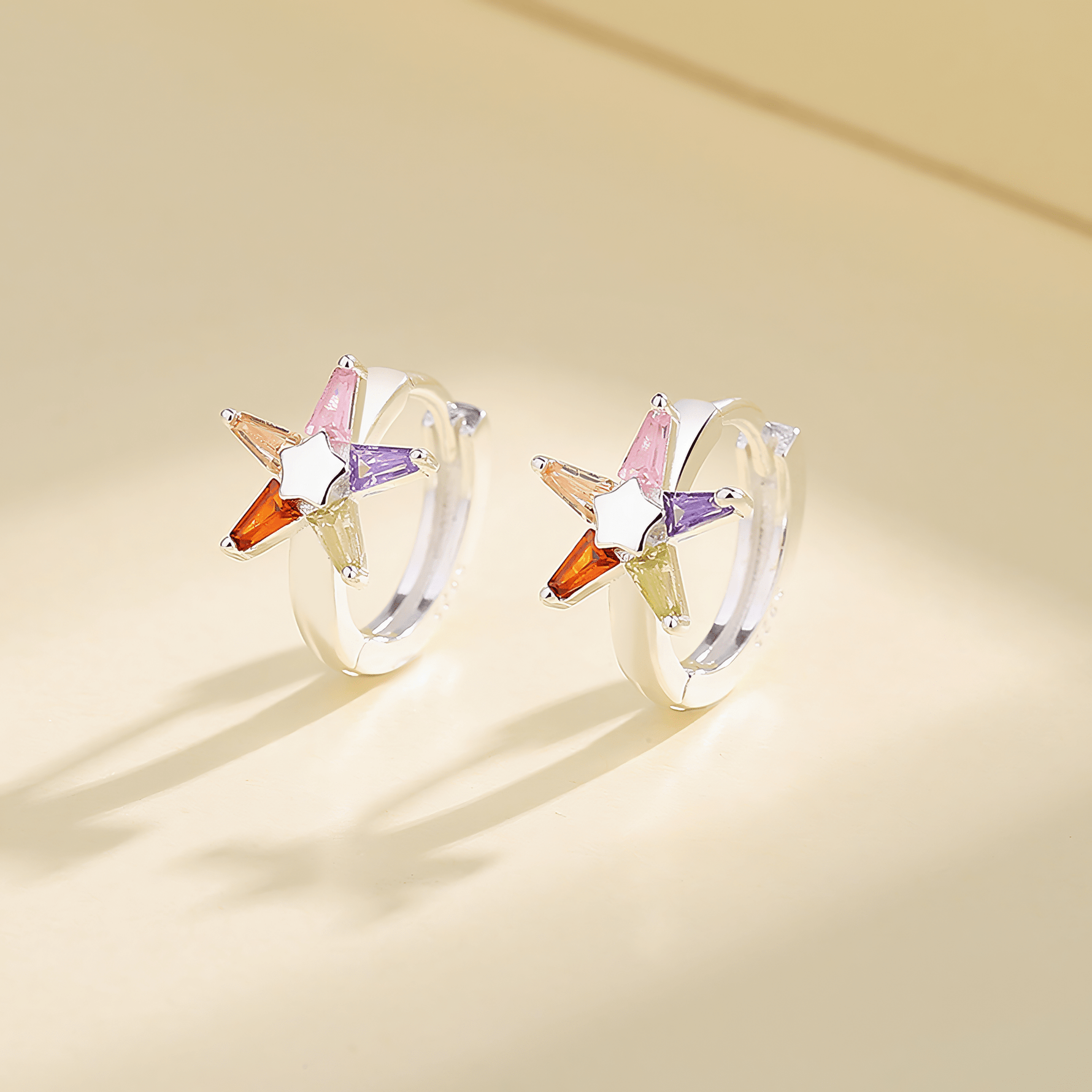 Playful Star Hoop Earrings – 925 Sterling Silver & AAA Zirconia - NAFALUXE