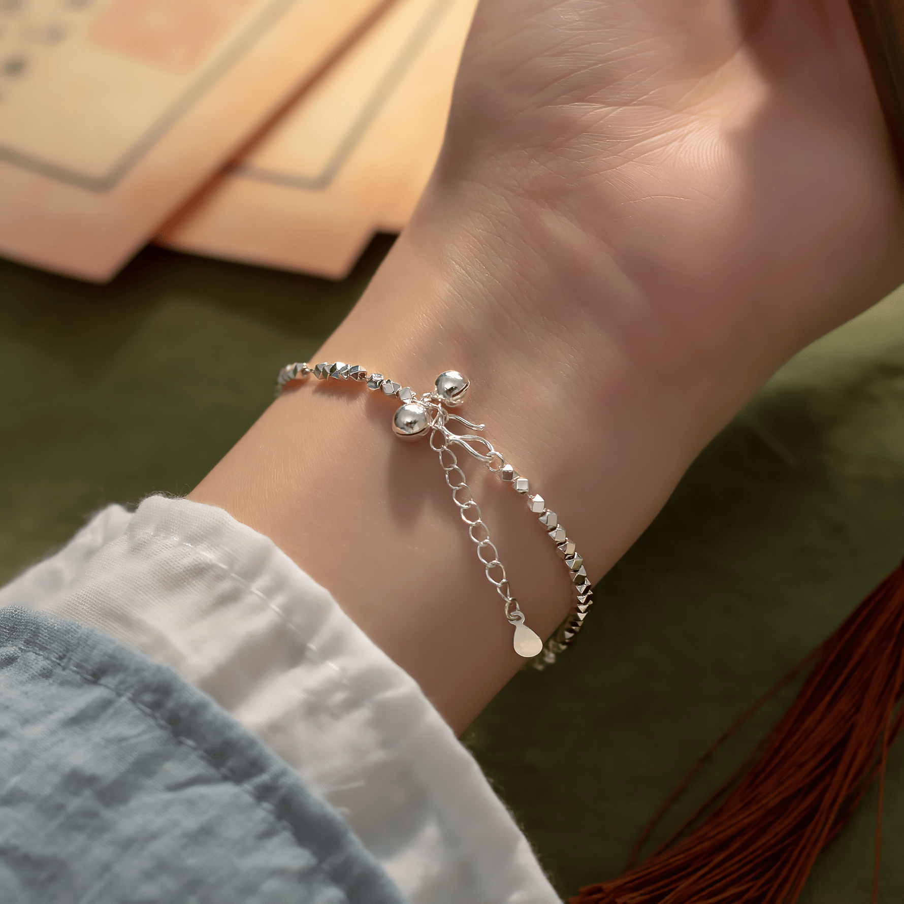 Polished Silver Diamond - Cut Bead Bracelet - NAFALUXE