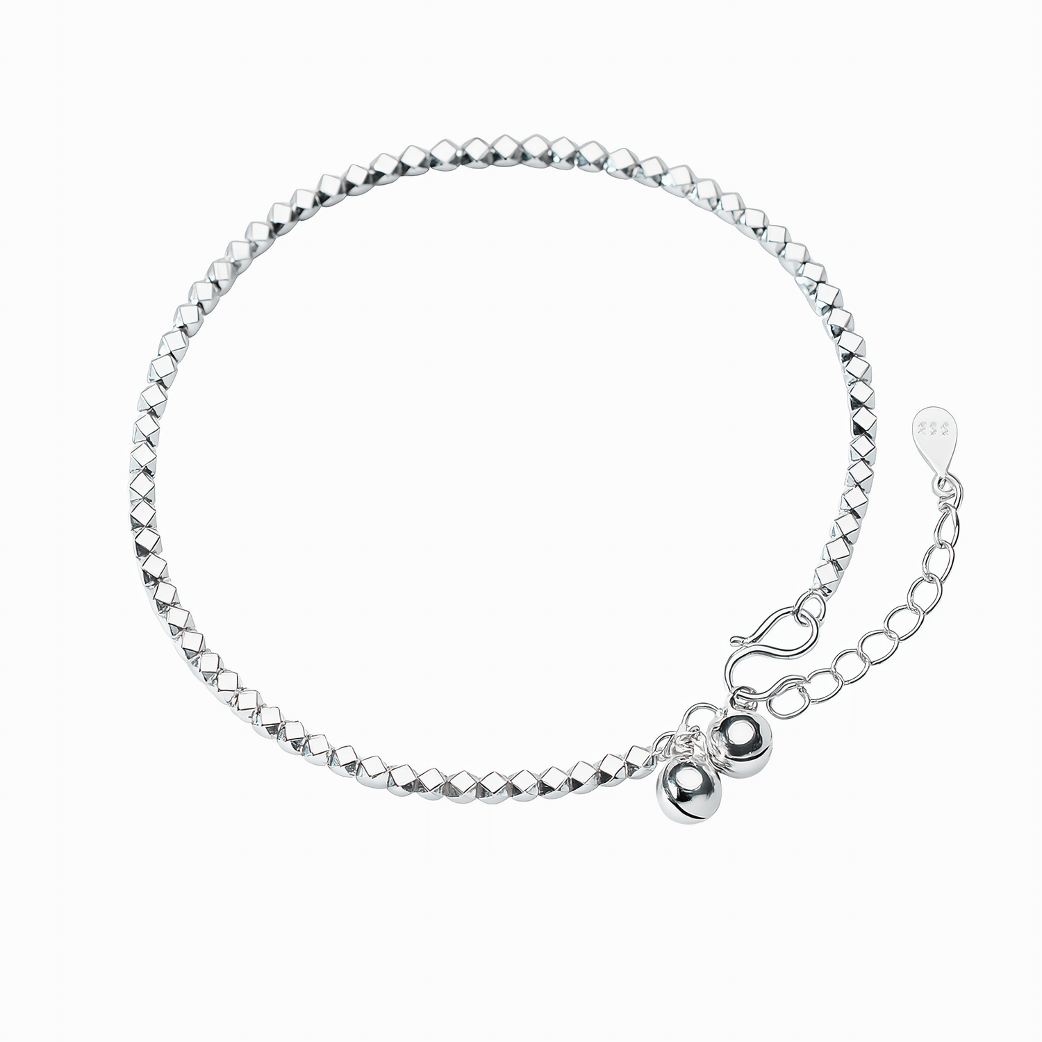 Polished Silver Diamond - Cut Bead Bracelet - NAFALUXE