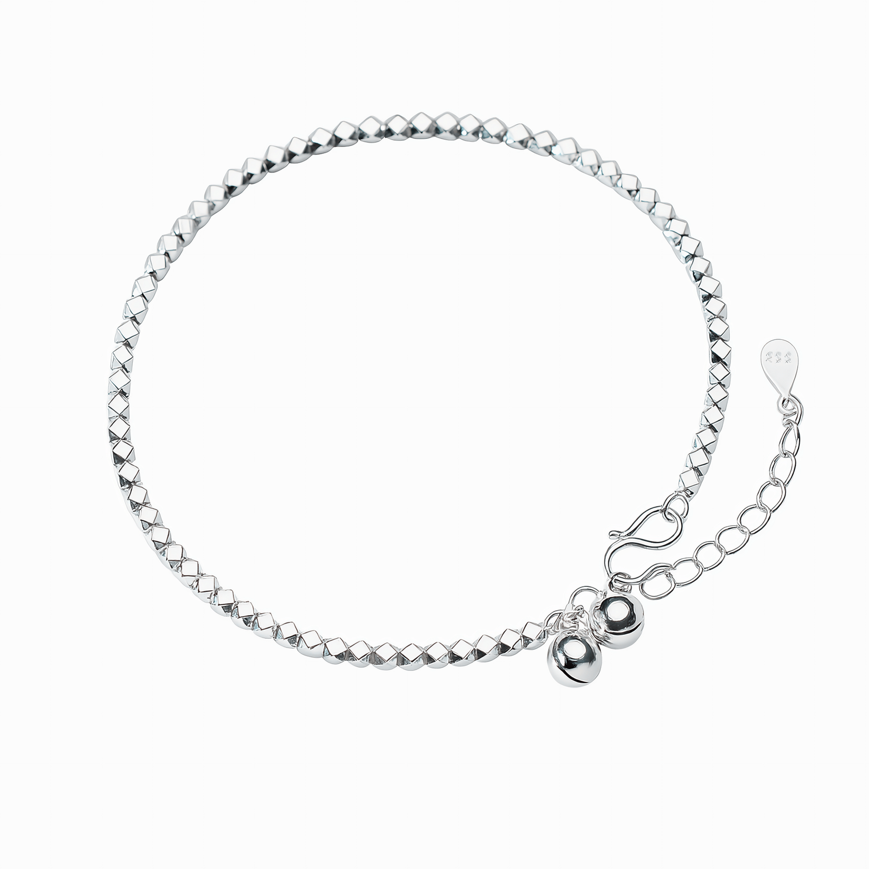 Polished Silver Diamond - Cut Bead Bracelet - NAFALUXE