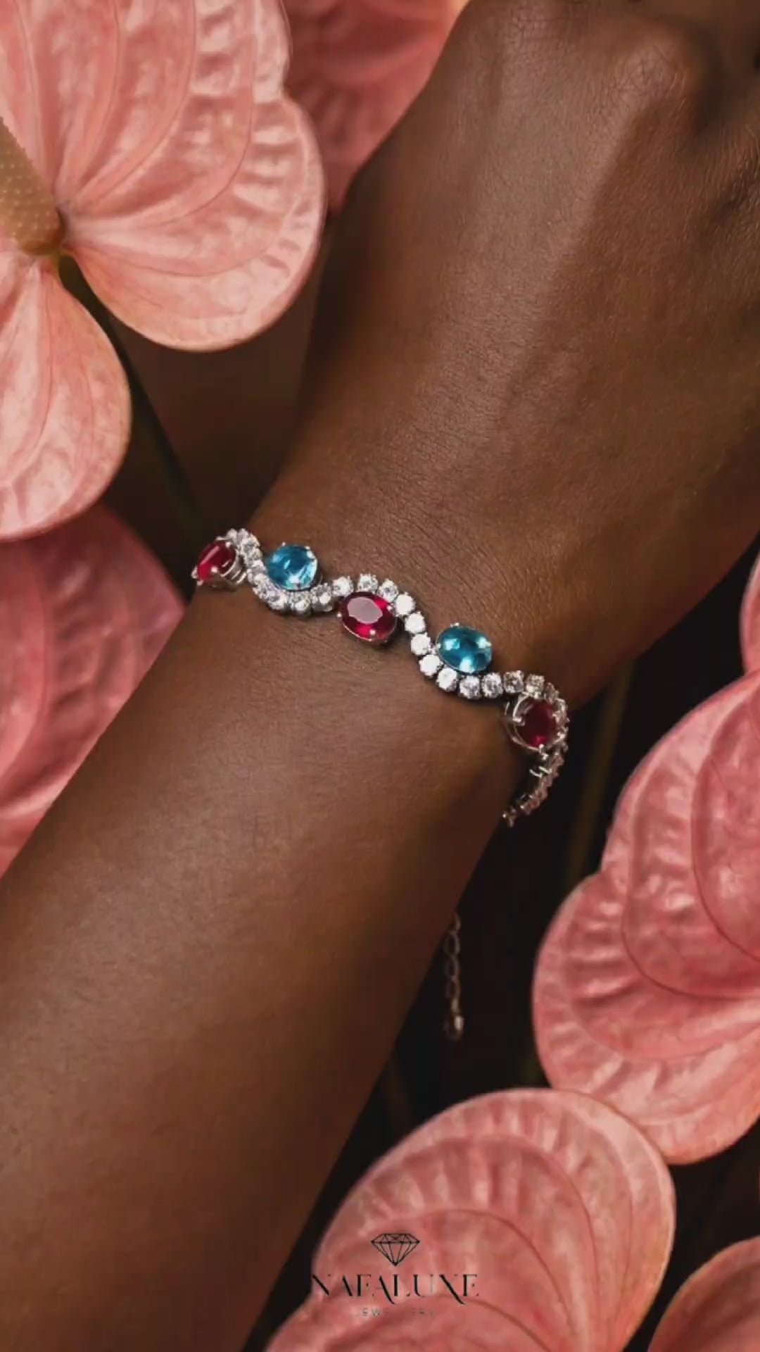 Gemstone Wave Bracelet Adjustable Sterling Silver 925