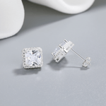Princess Cut Halo Stud Earrings – 925 Silver - NAFALUXE