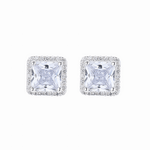 Princess Cut Halo Stud Earrings – 925 Silver - NAFALUXE
