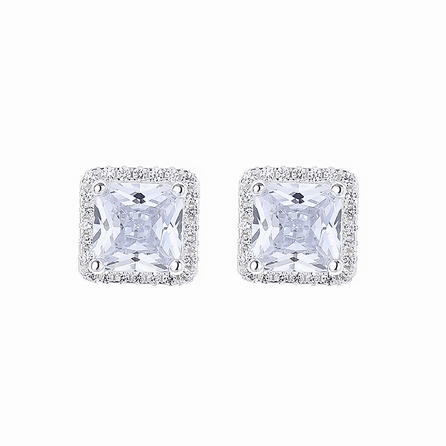 Princess Cut Halo Stud Earrings – 925 Silver - NAFALUXE