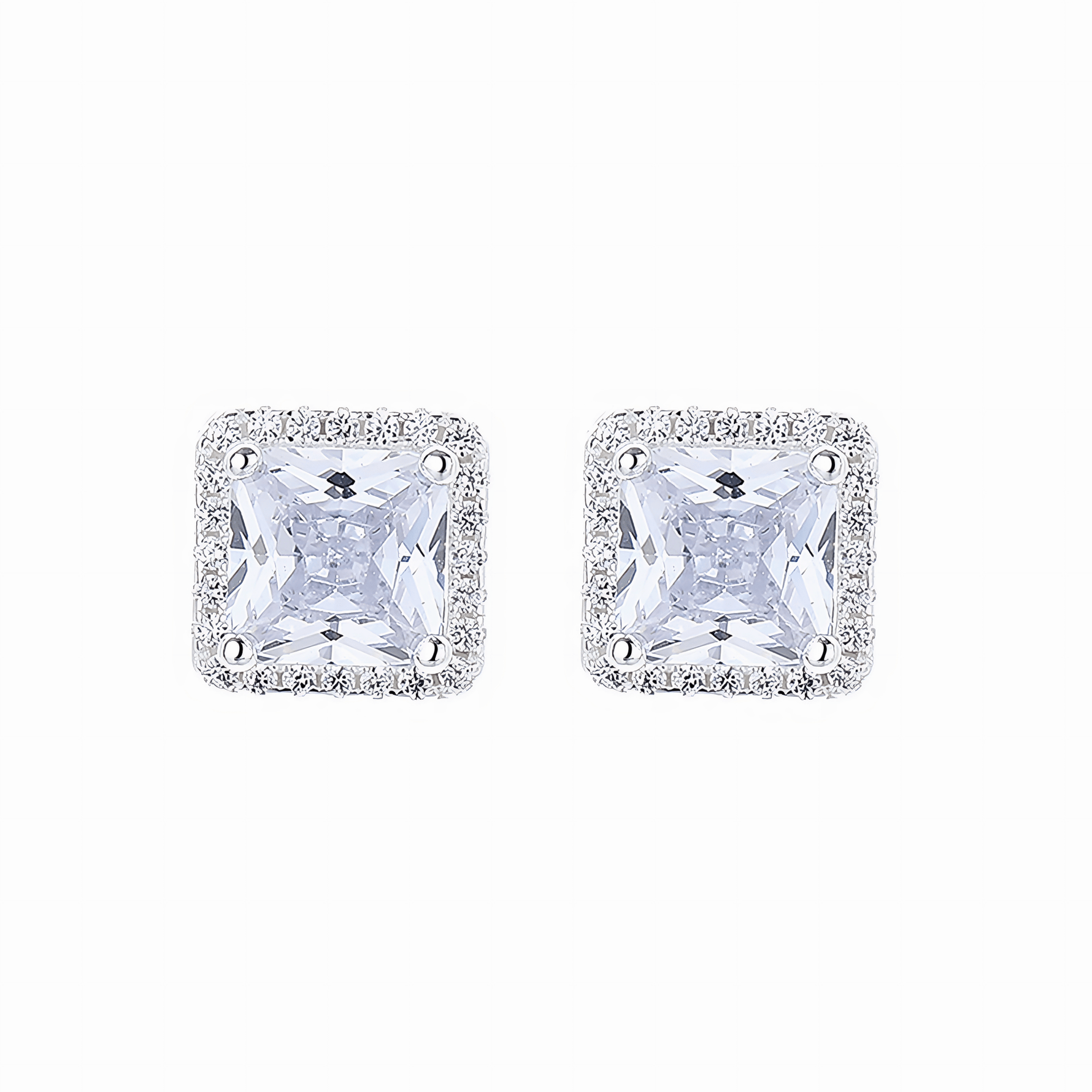Princess Cut Halo Stud Earrings – 925 Silver - NAFALUXE