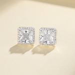 Princess Cut Halo Stud Earrings – 925 Silver - NAFALUXE