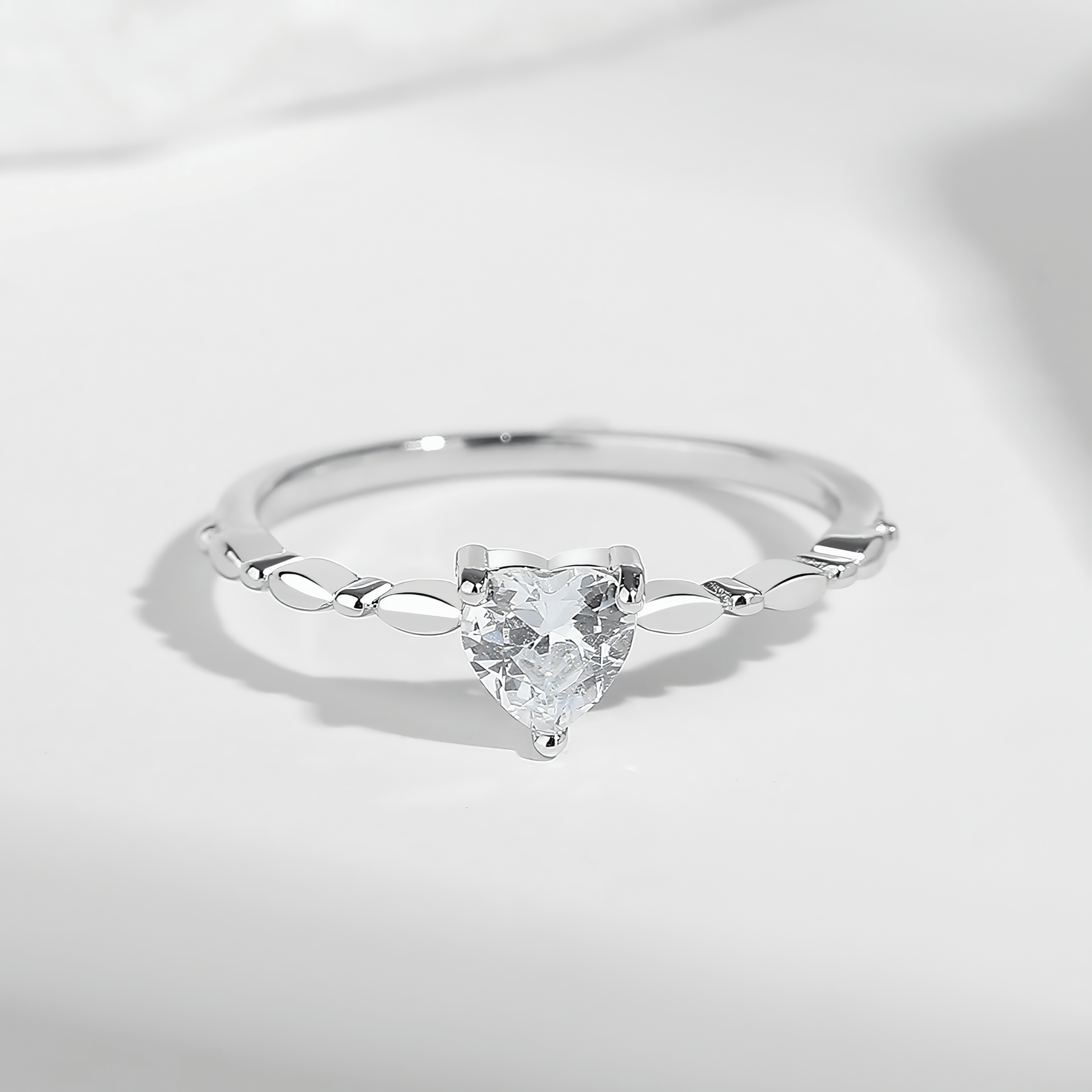 Pure Heart – Sterling Silver Ring with Heart - Shaped CZ and Polished Bead Band - NAFALUXE