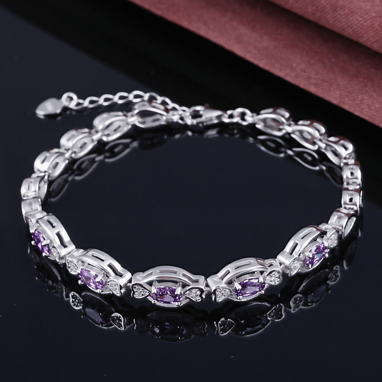 Purple Oval Zirconia and Teardrop Links - NAFALUXE