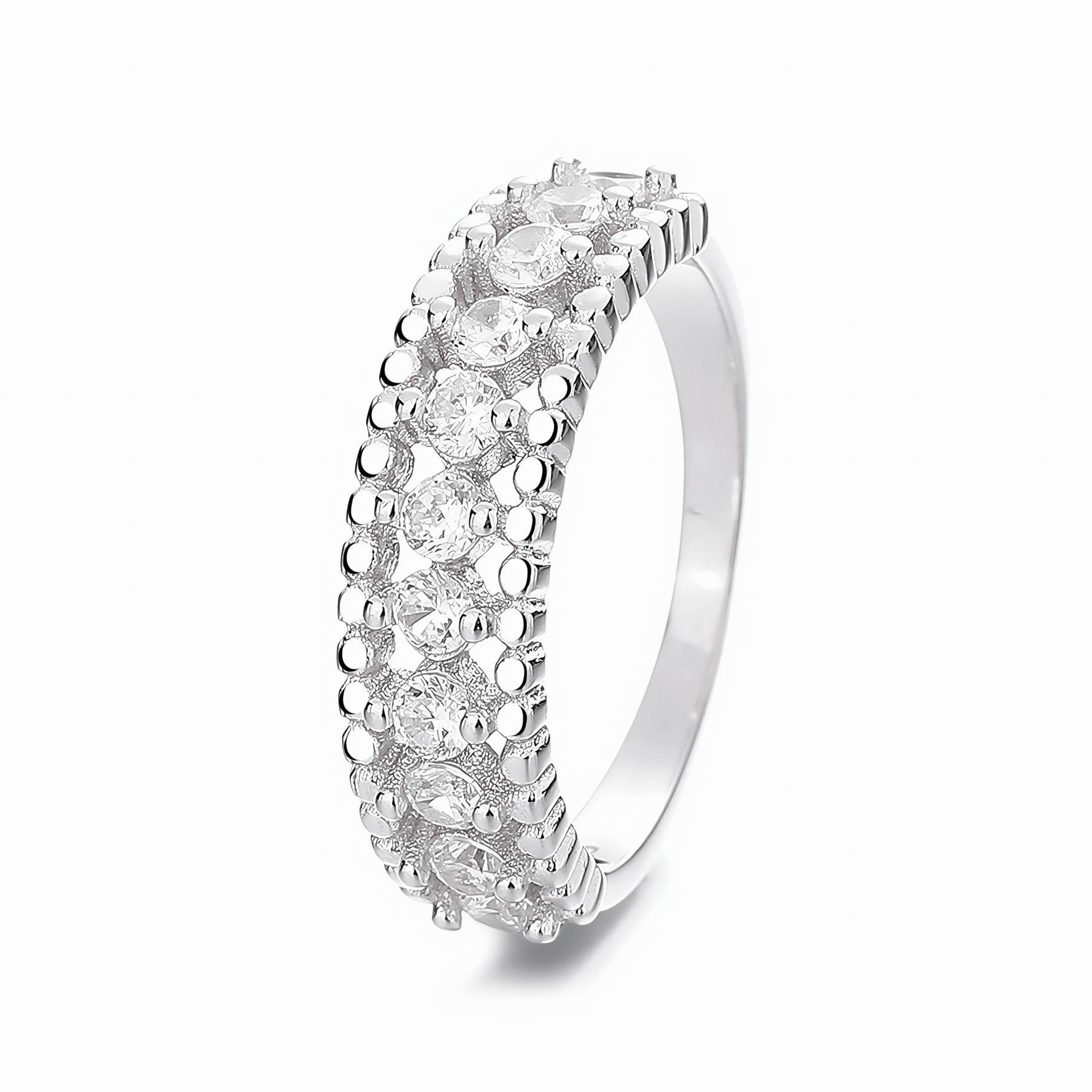Radiant Crown – Sterling Silver Domed Band with Pave - Set CZ Sparkle - NAFALUXE