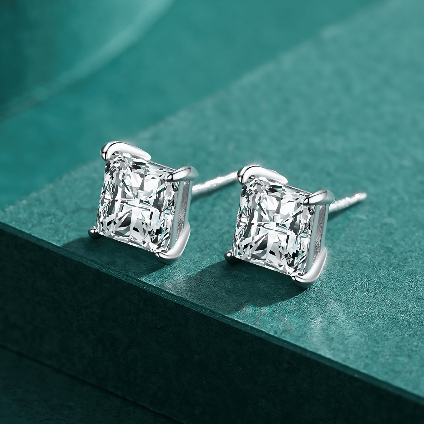 Radiant Cut Stud Earrings in 925 Sterling Silver – Classic Solitaire Design - NAFALUXE