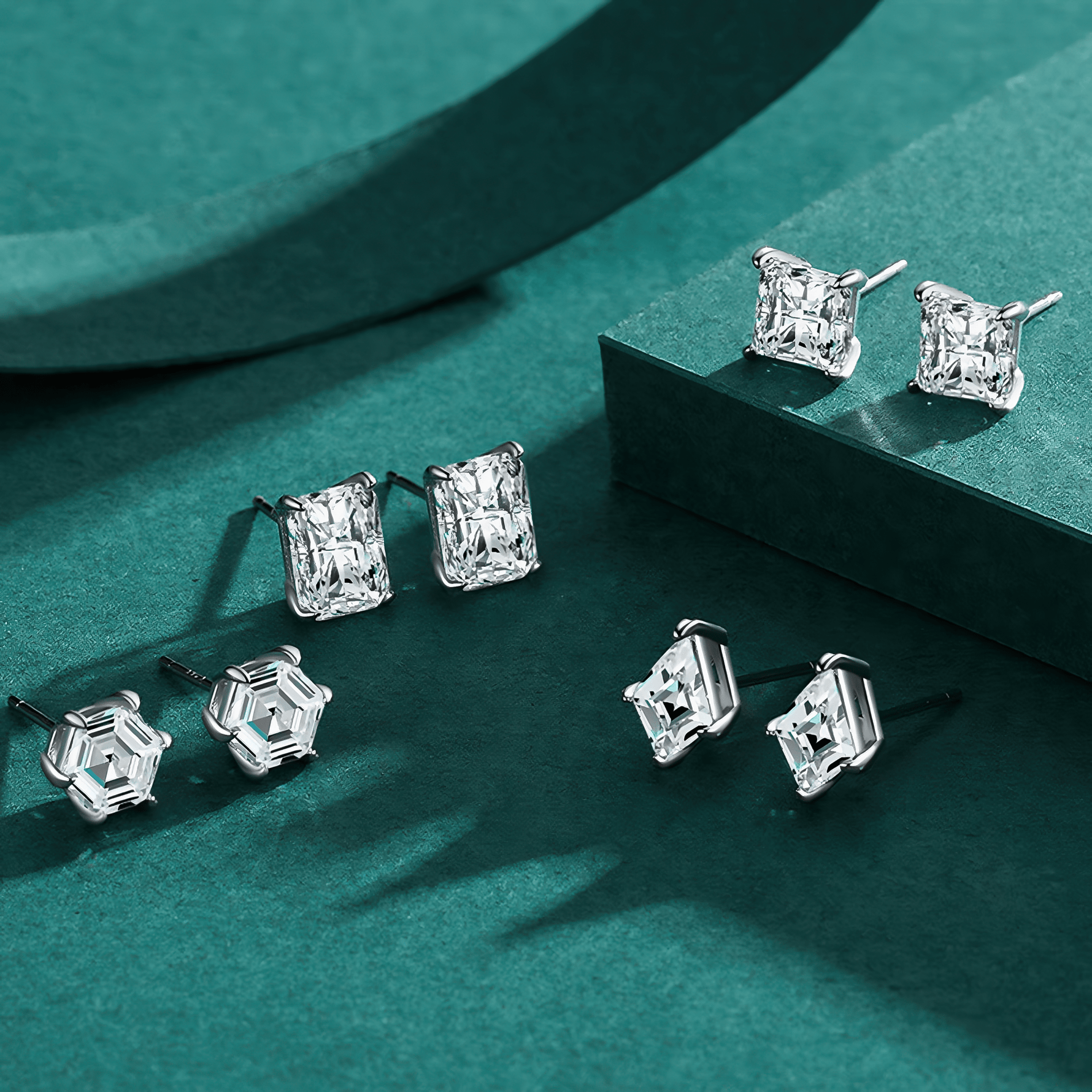 Radiant Cut Stud Earrings in 925 Sterling Silver – Classic Solitaire Design - NAFALUXE