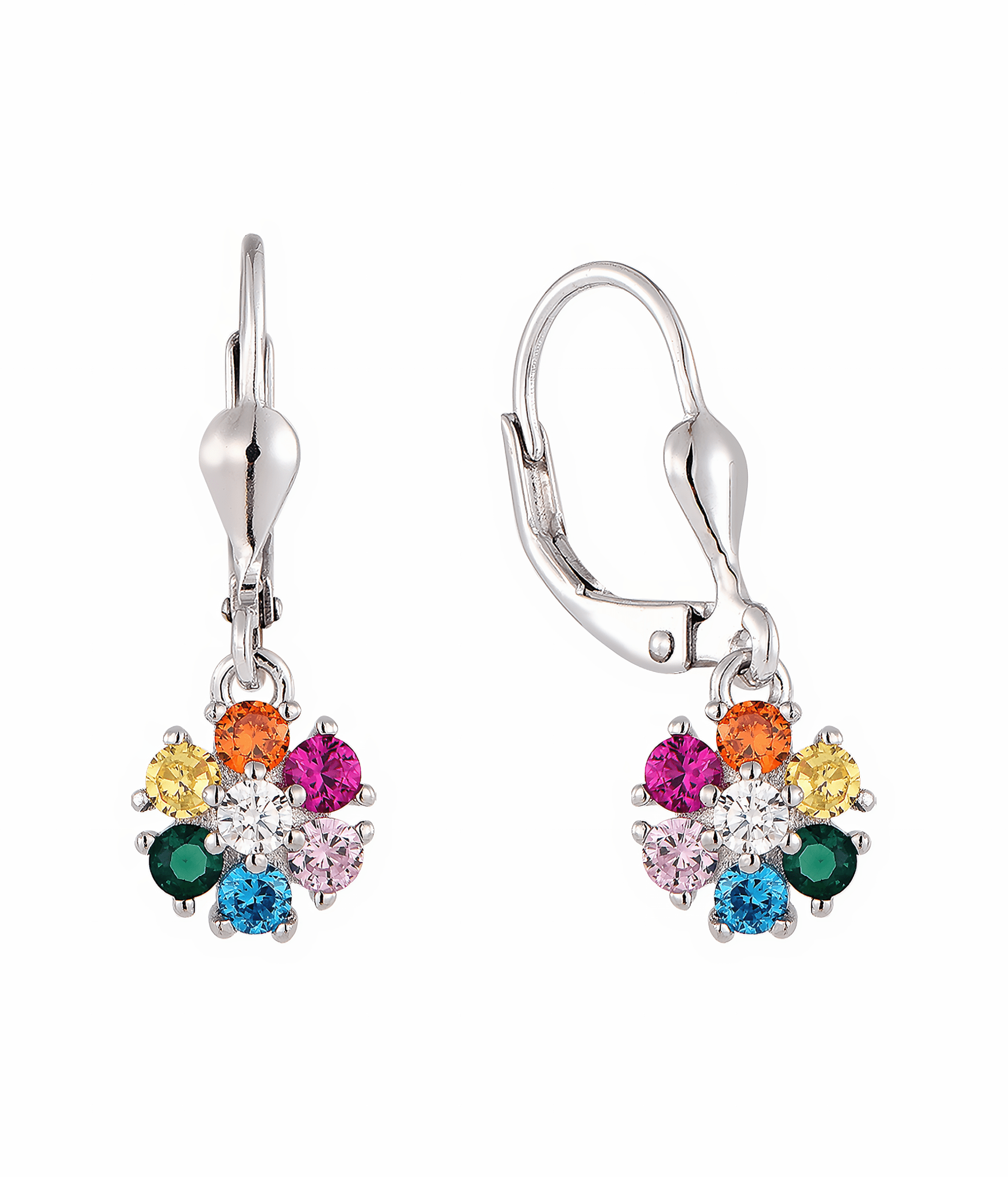Rainbow Flower CZ Drop Earrings - NAFALUXE