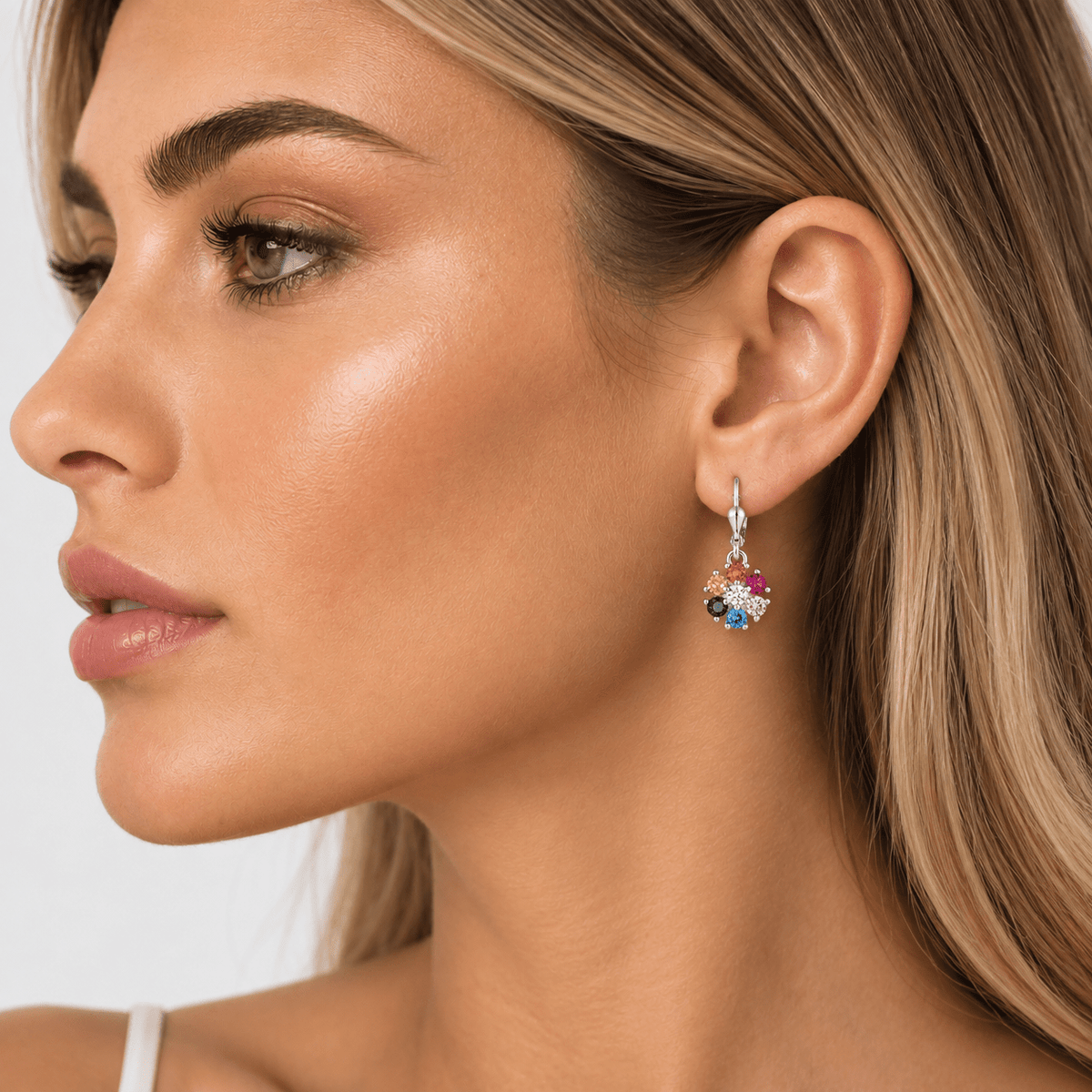 Rainbow Flower CZ Drop Earrings - NAFALUXE