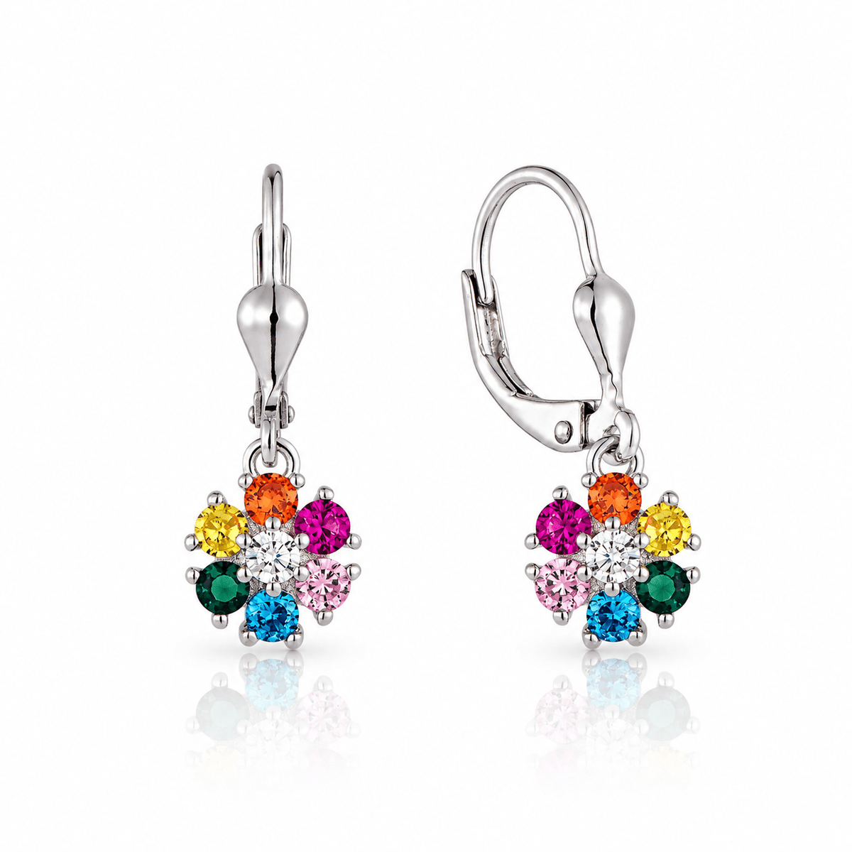 Rainbow Flower CZ Drop Earrings - NAFALUXE