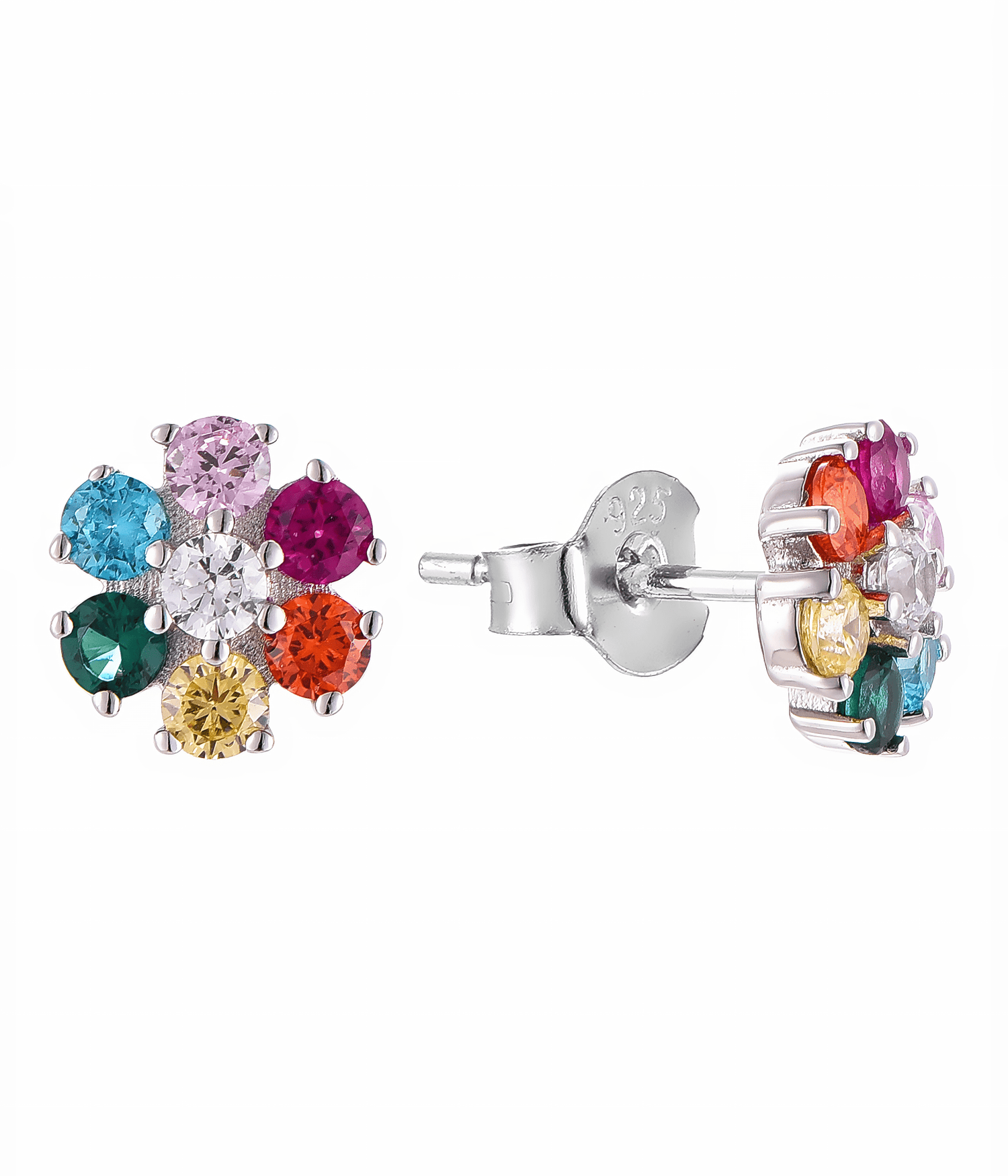 Rainbow Flower CZ Stud Earrings - NAFALUXE