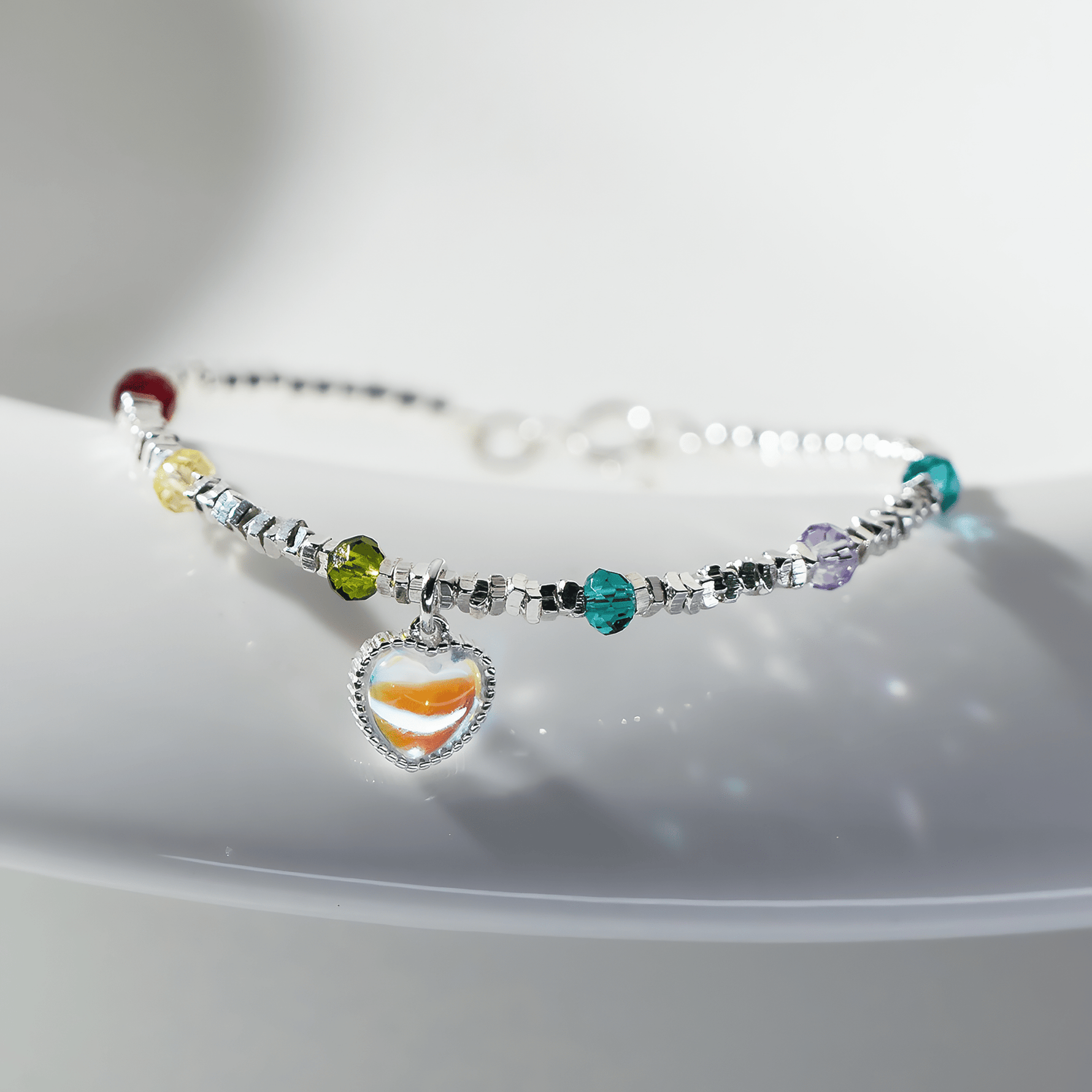 Rainbow Heart Charm Bracelet - NAFALUXE