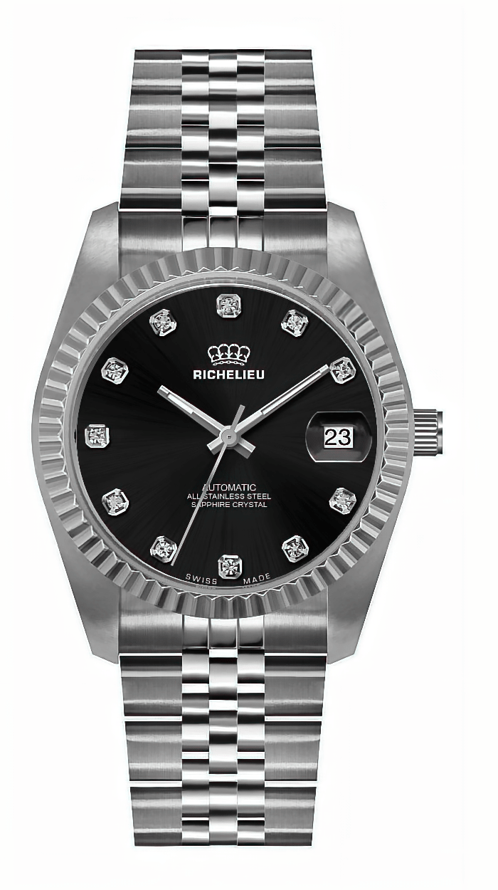 Richelieu Automatic Black Dial Diamond Watch 31mm – Swiss Made - NAFALUXE