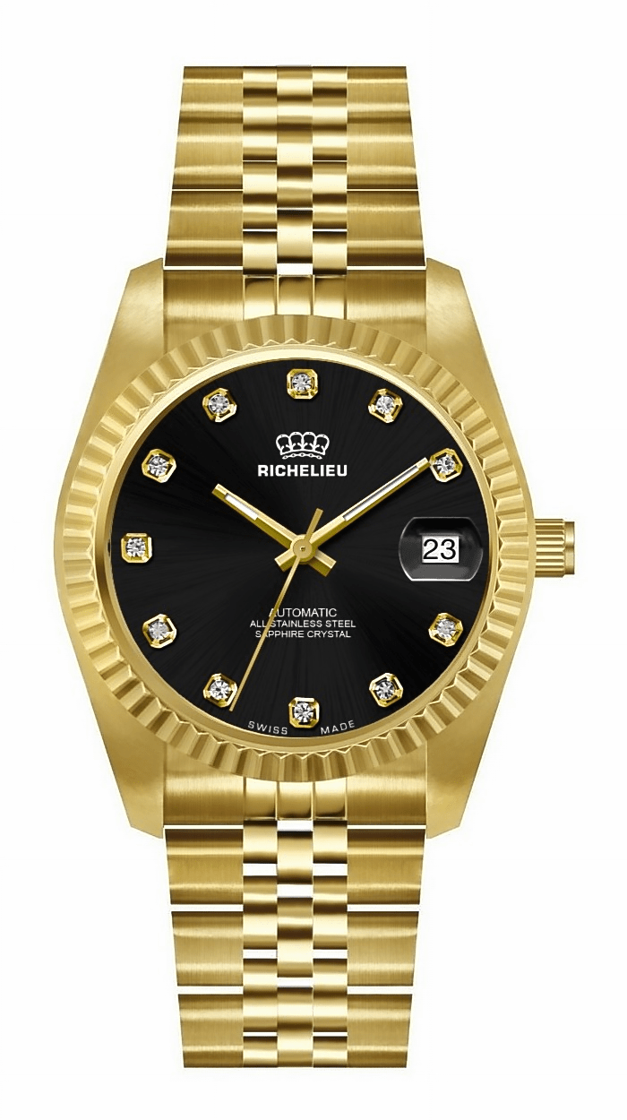Richelieu Automatic Black Dial Gold Watch 31mm – Swiss Made - NAFALUXE