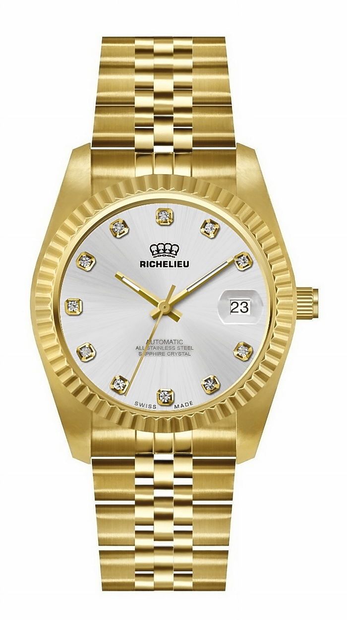 Richelieu Automatic Gold Dial Diamond Watch 31mm – Swiss Made - NAFALUXE