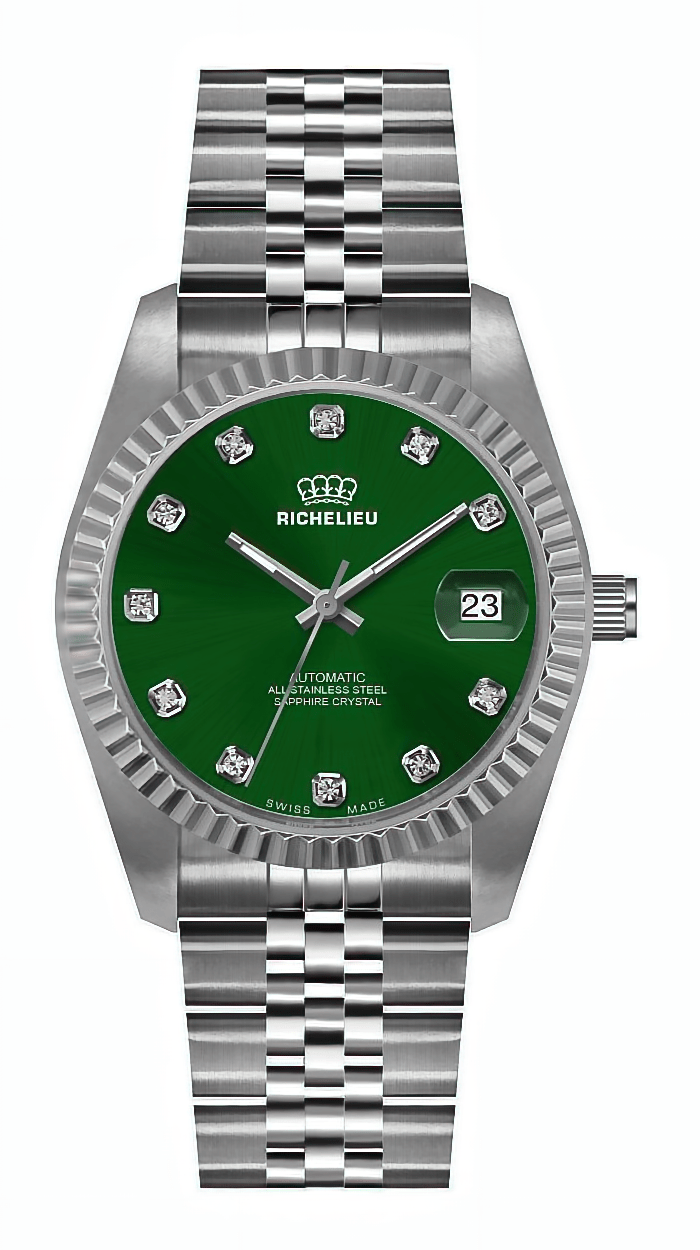 Richelieu Automatic Green Dial Diamond Watch 31mm – Swiss Made - NAFALUXE