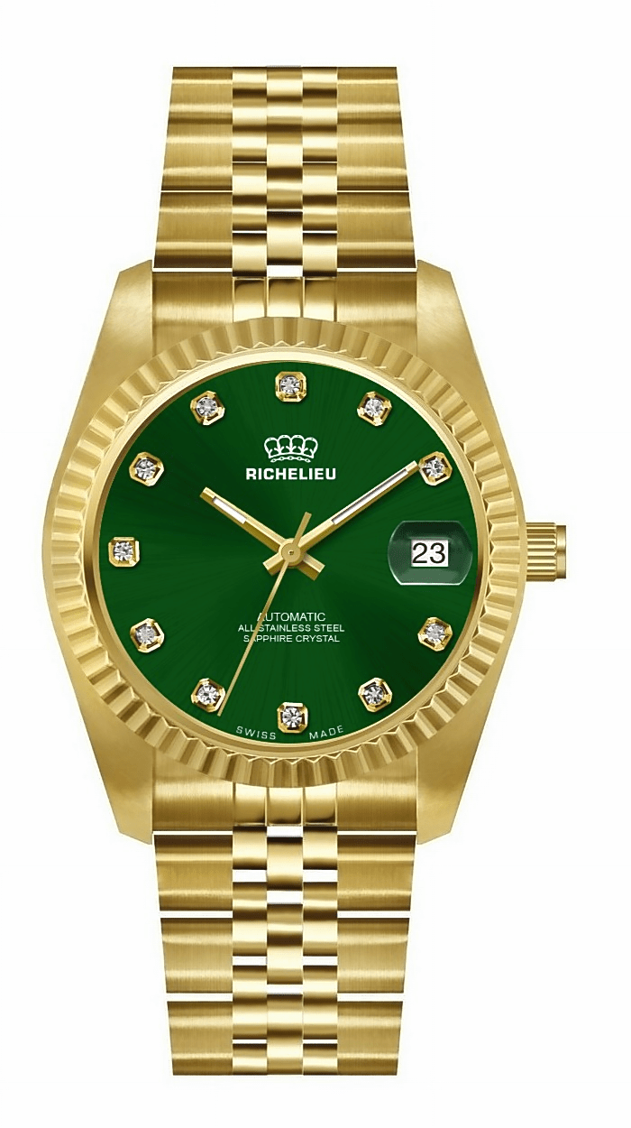 Richelieu Automatic Green Dial Gold Watch 31mm – Swiss Made - NAFALUXE