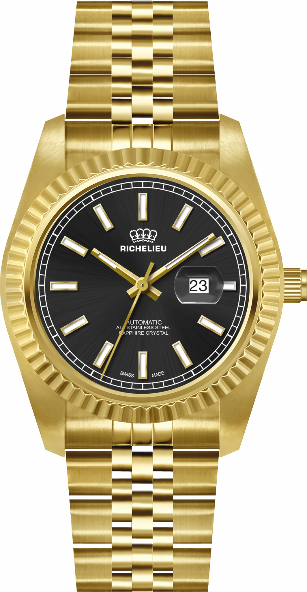 Richelieu Automatic Unisex Watch 38mm – Black Dial Gold Tone | Swiss Made - NAFALUXE