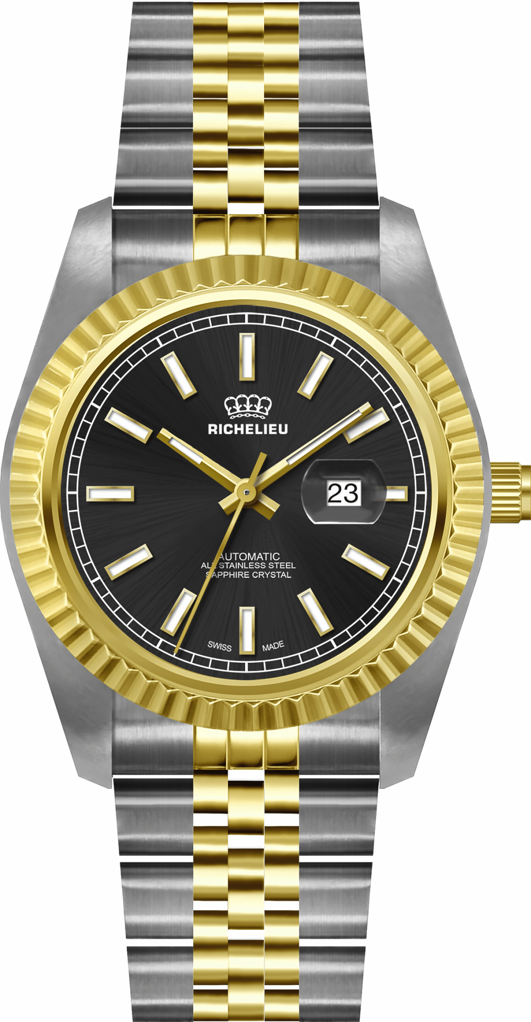 Richelieu Automatic Unisex Watch 38mm – Black Dial Two - Tone | Swiss Made - NAFALUXE