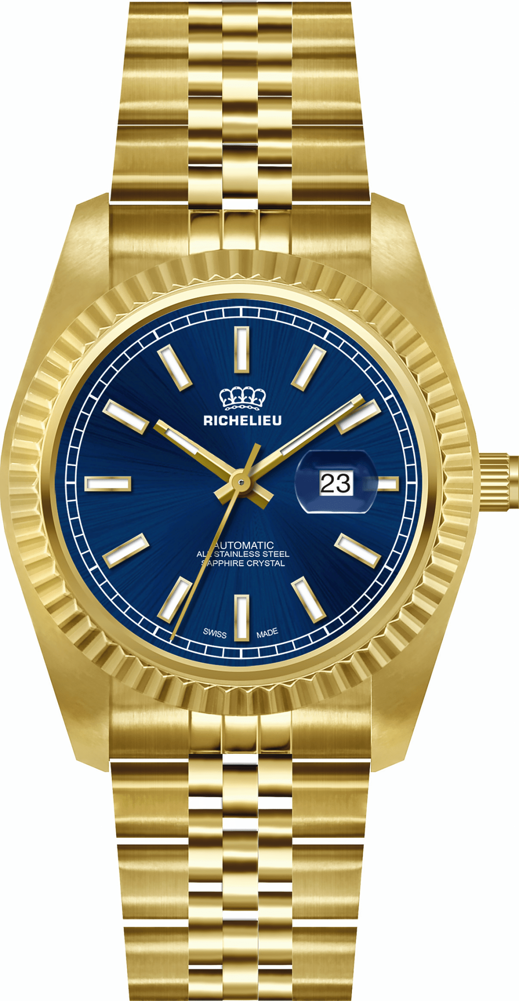 Richelieu Automatic Unisex Watch 38mm – Blue Dial Gold Tone | Swiss Made - NAFALUXE