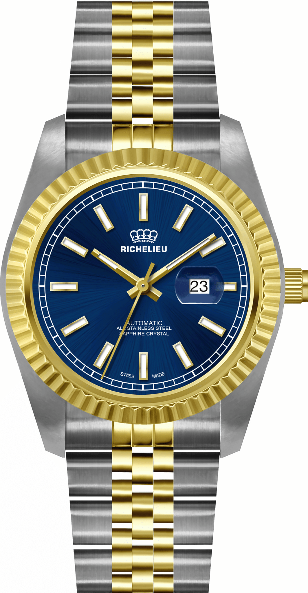 Richelieu Automatic Unisex Watch 38mm – Blue Dial Two - Tone | Swiss Made - NAFALUXE